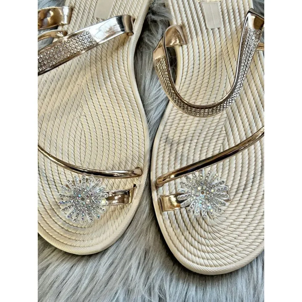 New Rose Goldtone Rhinestone-Embellished Toe-Strap Sandal - Size‎ 42 (US )